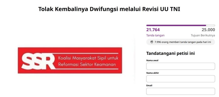 Muncul Petisi Tolak Dwifungsi Militer Melalui RUU TNI