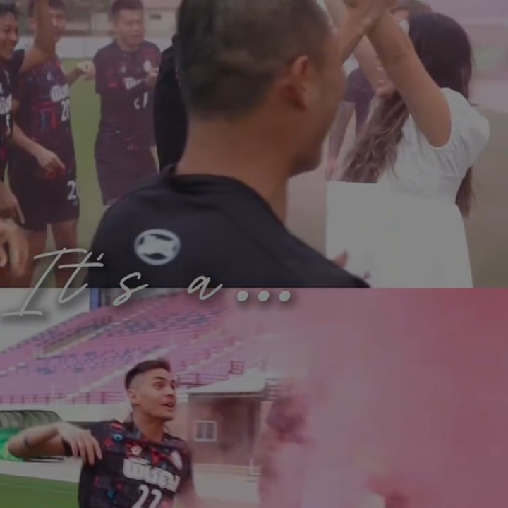 <p>Dalam <em>gender reveal</em> ini, Christian Rontini menendang bola untuk mengetahui jenis kelamin anak pertamanya. Saat bola ditendang, keluar konfeti berwarna merah muda, yang menandakan ia akan segera dikaruniai anak perempuan. (Foto: Instagram @gonzalezamanda10)</p>