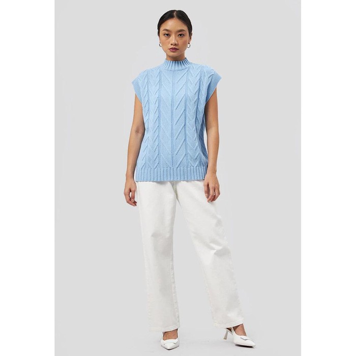 Executive Sleeveless Cable Knit Top Lt. Blue
