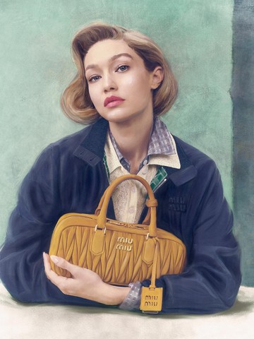 Pesona Bak Lukisan Jadul, Gigi Hadid Jadi Wajah Kampanye Leathergoods Miu Miu