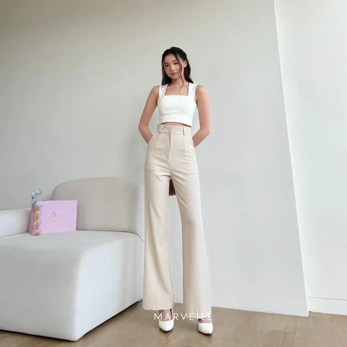 Marveile Gigi Cutbray Highwaist Pants (Cream)