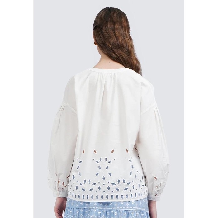 Et Cetera Round Neck Puff Sleeves Eyelet Blouse Off White