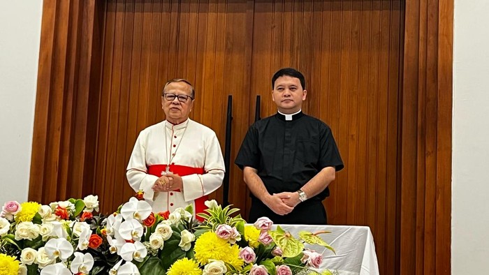 Uskup Agung Jakarta Kardinal Ignatius Suharyo di Graha Pemuda, Gereja Katedral Jakarta, Senin (21/4/2025).