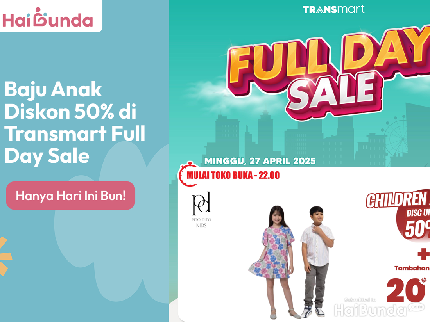 Baju Anak Diskon 50%+20% di Transmart Full Day Sale, Hanya Hari Ini Bun!