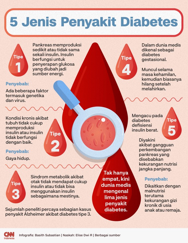 Tak hanya empat, kini dunia medis mengenal lima jenis penyakit diabetes.