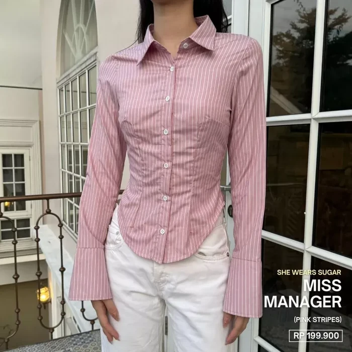 She Wears Sugar Miss Manager Shirt (Pink Stripe)