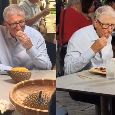 Coba Durian Saat di Singapura, Ekspresi Bill Gates Jadi Sorotan