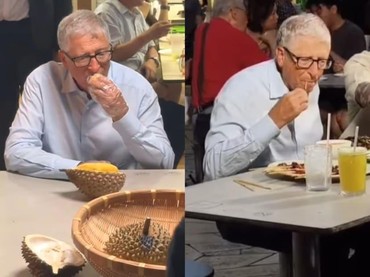 Coba Durian Saat di Singapura, Ekspresi Bill Gates Jadi Sorotan