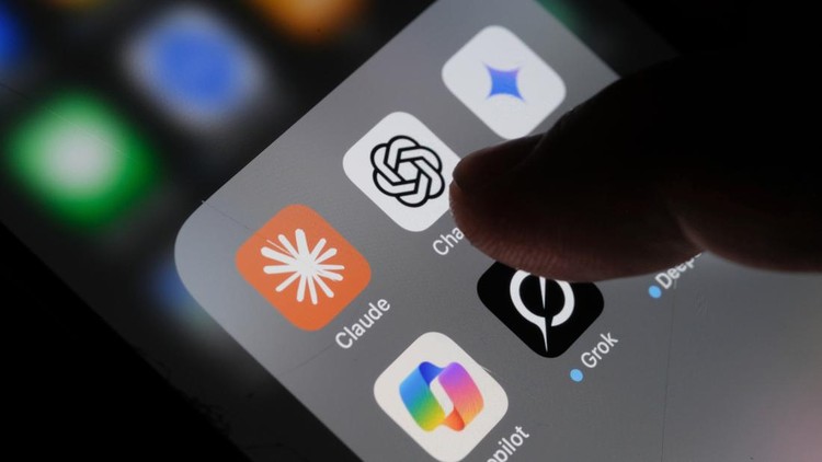 London&comma; UK - 05 03 2025&colon; Apple iPhone screen with Artificial Intelligence icons internet AI app application ChatGPT&comma; DeepSeek&comma; Gemini&comma; Copilot&comma; Grok&comma; Claude&comma; etc&period;