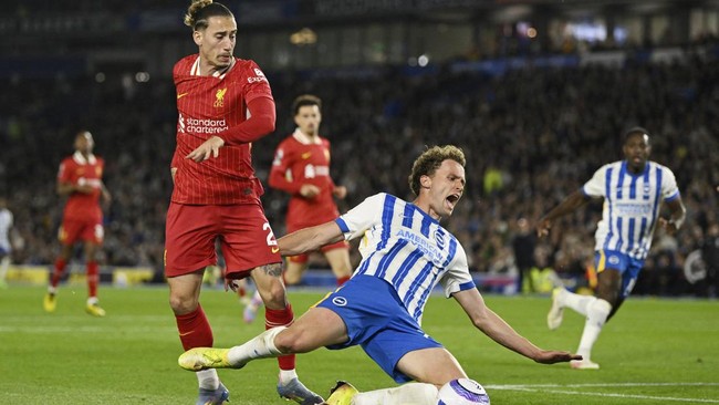 Liverpool kalah dramatis dari Brighton dalam pertandingan Liga Inggris 2024/2025 di Stadion The American Express Community, Selasa (20/5) dini hari WIB.