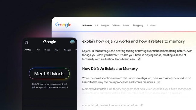 AI Mode diperkenalkan dalam gelaran tahunan Google I/O di San Fransisco, Amerika Serikat (AS), Selasa (20/5).