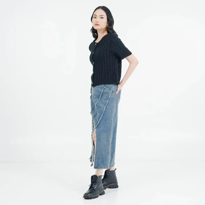 This Is April Elara Cable Knit Top (Black)