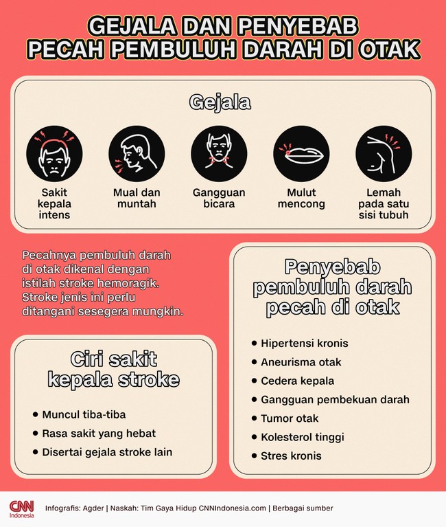 Pecahnya pembuluh darah di otak dikenal dengan istilah stroke hemoragik. Stroke jenis ini perlu ditangani sesegera mungkin.