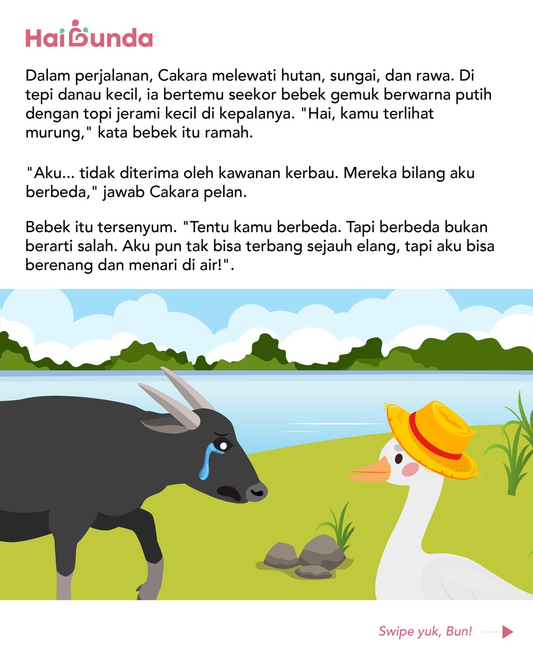 Seekor anoa kecil bernama Cakara, bertubuh lebih mungil dari kerbau lain dan warnanya juga lebih gelap. Meski ia ramah, kawanan kerbau selalu menjauhinya.