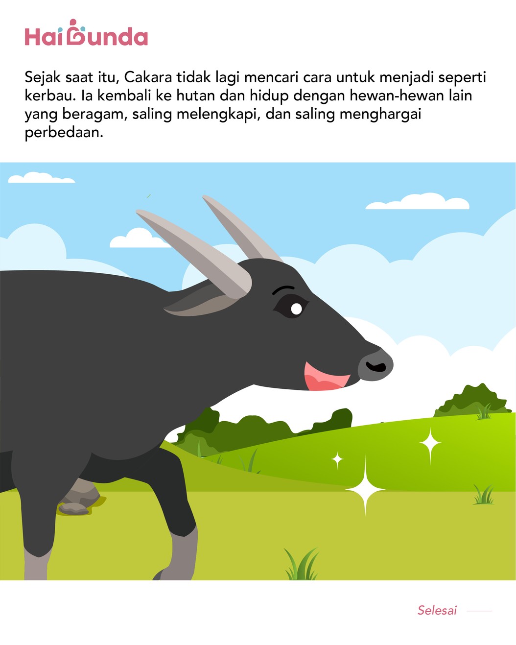 Seekor anoa kecil bernama Cakara, bertubuh lebih mungil dari kerbau lain dan warnanya juga lebih gelap. Meski ia ramah, kawanan kerbau selalu menjauhinya.