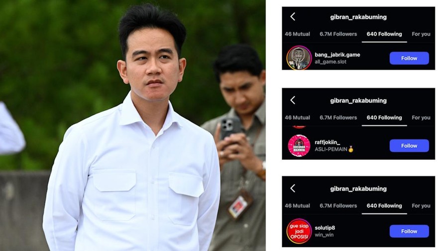 Akun Instagram &commat;gibran&lowbar;rakabuming mem-follow akun terafiliasi judi online&period;