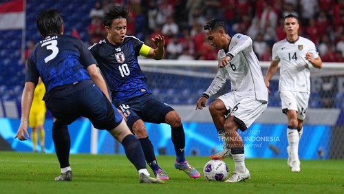 Beckham Putra saat Timnas Indonesia dikalahkan Jepang pada laga Kualifikasi Piala Dunia 2026 di Stadion Suita, Osaka, Selasa (10/6).