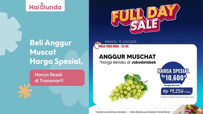 Beli Anggur Muscat Harga Spesial, Hanya Besok di Transmart!