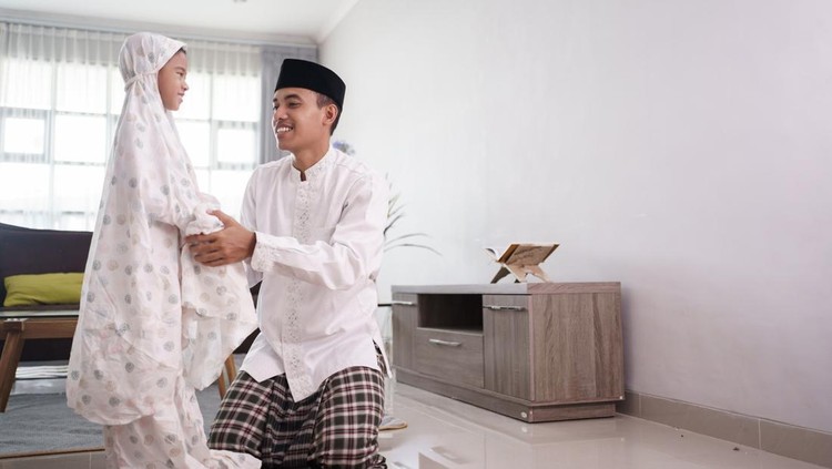 Ilustrasi Ayah dan Anak Muslim Ilustrasi Ayah dan Anak Muslim