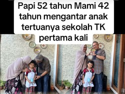 Viral, Pasangan Usia 52 dan 42 Tahun Antar Anak Pertama ke TK