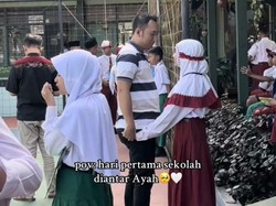 Ayah Antar Anak di Hari Pertama Sekolah, Senyum Ceria Warnai MPLS
