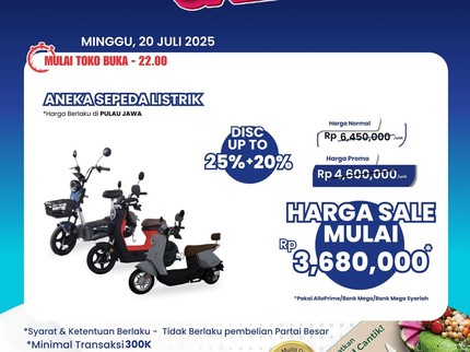 Banting Harga, Sepeda Listrik Dijual Hanya Rp3,6 Juta di Transmart Full Day Sale