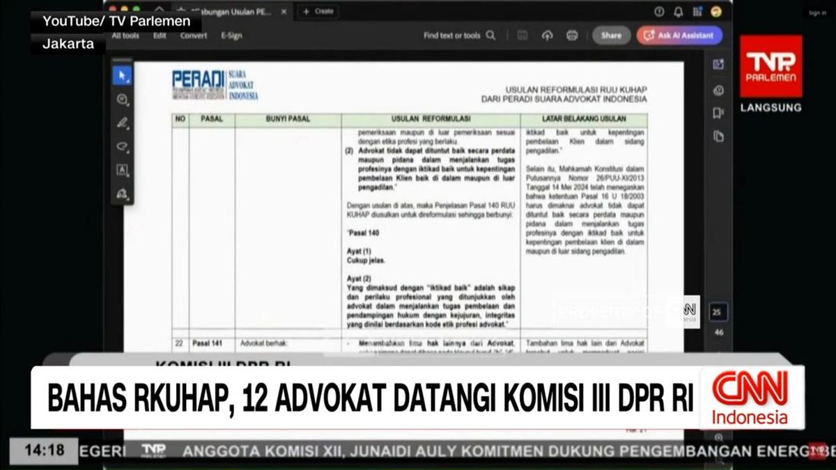 VIDEO: Bahas RKUHAP, 12 Advokat Datangi Komisi III DPR RI
