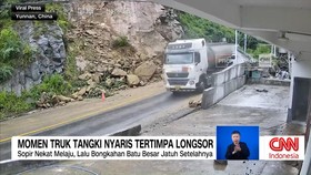 VIDEO: Momen Truk Tangki Nyaris Tertimpa Longsor