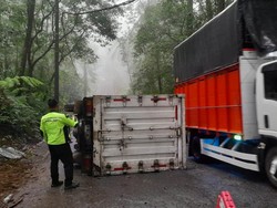 Lagi! Truk Boks Muat Roti Terguling di Jalur Alternatif Banyuwangi