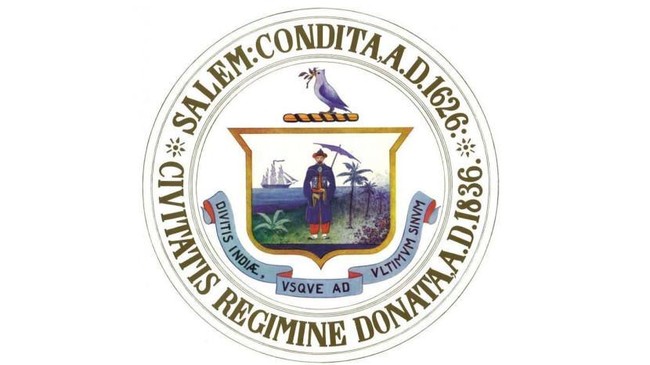 Logo Kota Salem, Massachusetts itu terdapat sosok pria Timur bersorban yang diyakini pengusaha asal Aceh, berdiri tegak berlatar kapal layar dan pohon tropis.