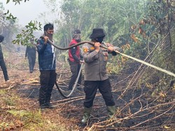 Kerja Keras Personel Polisi-TNI-BPBD, Titik Api di Meranti Dipadamkan