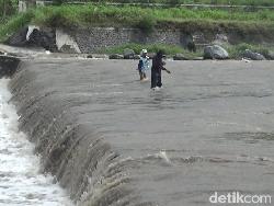 Warga Lumajang Nekat Terobos Derasnya Banjir Lahar Semeru Demi ke Ladang