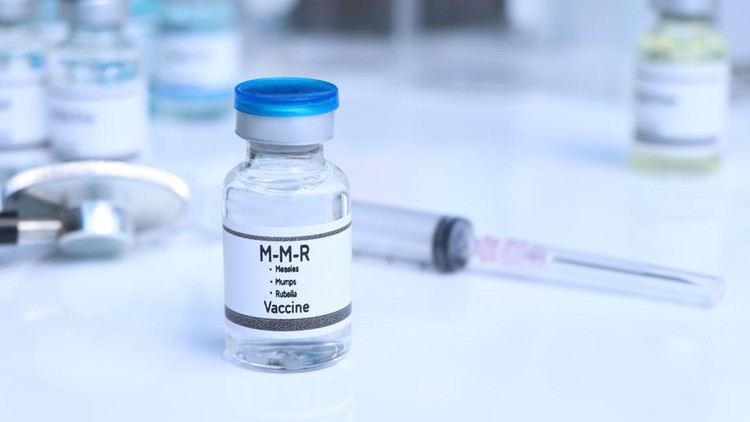 Measles, Mumps, Rubella vaccine in a vial, immunization and treatment of infection, scientific experiment