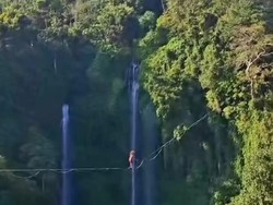 Viral Aksi WNA Meniti Tali di Atas Ketinggian Air Terjun Sekumpul