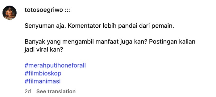 Tangkapan layar Instagram @totosoegriwo