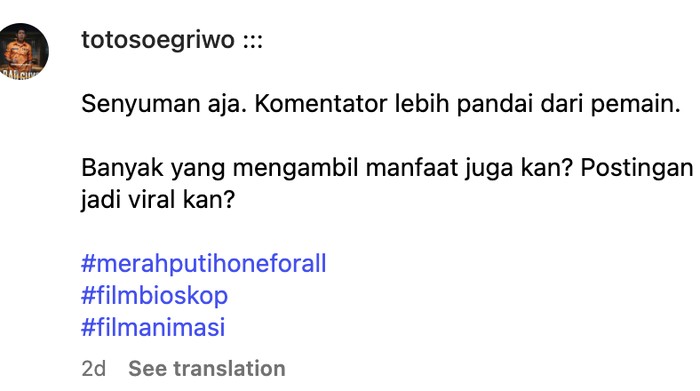 Tangkapan layar Instagram @totosoegriwo