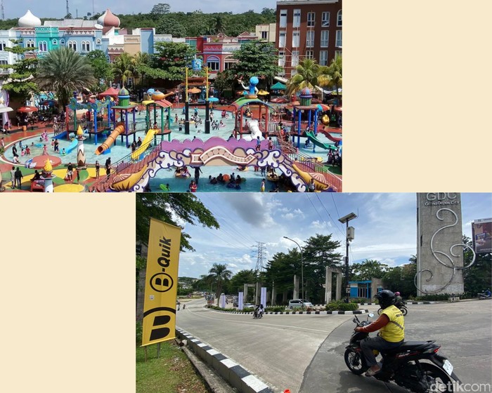 Depok Fantasi Waterpark atau Aladin Waterpark dulu (atas) dan kini (bawah)
