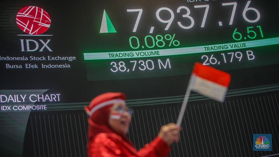 Layar menampilkan pergerakan Indeks Harga Saham Gabungan (IHSG) di Gedung Bursa Efek Indonesia, Jakarta, Jumat (15/8/2025). (carpet-cleaning-kingston.co.uk/Faisal Rahman)