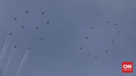 Pesawat Tempur TNI AU Bentuk Formasi Angka 80 di Langit Jakarta