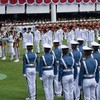 Tim Indonesia Bersatu Upacara Penurunan Merah Putih di Istana