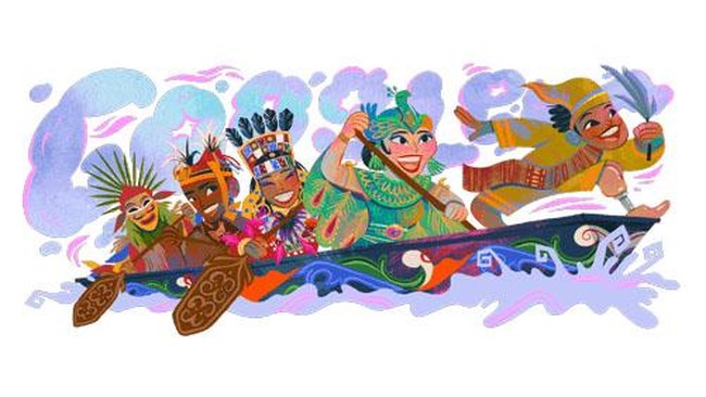 Google Doodle pada hari ini, bertepatan HUT ke-80 RI, adalah ilustrasi Pacu Jalur karya seniman asal Bandung Wastana Haikal.