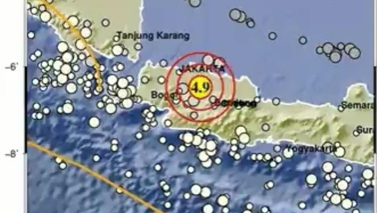 Titik gempa M 4,9 di Bekasi