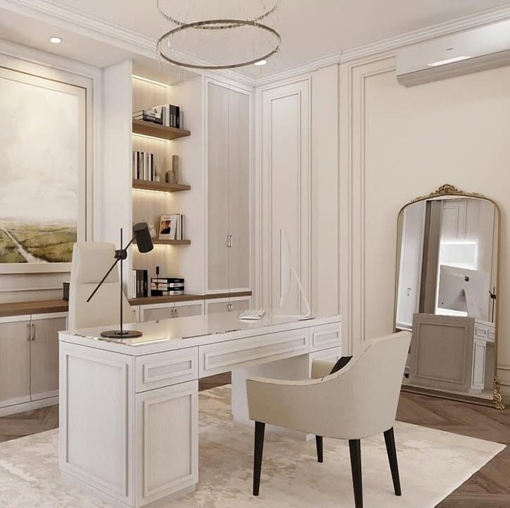 <p>Sudut tempat meja kerja di ruangan ini juga masih didominasi warna bernuansa putih. Di belakang meja, Aurel meletakkan lemari besar untuk menyimpan buku dan beberapa hiasan <em>aesthetic</em>. Di samping meja, Aurel tampaknya segaja meletakkan kaca besar <em>full body</em>. Desain ruang kerja Aurel yang <em>aesthetic</em> ini banyak menuai pujian dari netizen lho. "Kereen kantornya Mamanur," tulis akun @fa***. "Wow keren mamanur ruang kerjaa nya semoga makin banyak karya" nya dan kretifitas nya," ujar @za***. (Foto: Instagram @aurelie.hermansyah)</p>