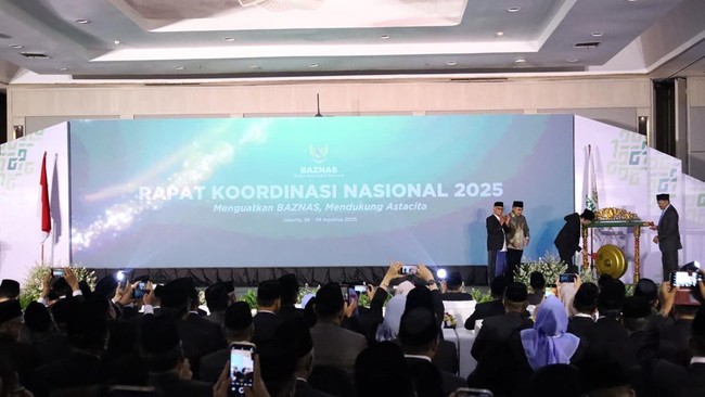 Gelaran Rakornas Baznas 2025 bertema "Menguatkan Baznas, Menyukseskan Asta Cita" dibuka oleh Menteri Agama Nasaruddin Umar di Jakarta pada Selasa (26/8).