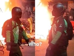 Viral Pria Jaket Ojol Sepatu Adidas Terrex Saat Gedung Grahadi Dibakar