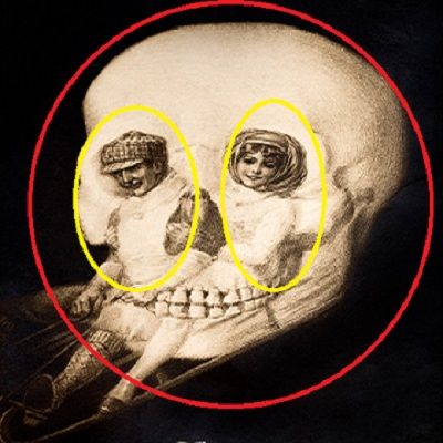 Ilusi optik gambar tengkorak, anak laki-laki dan perempuan