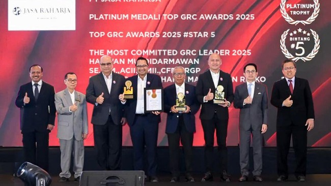 PT Jasa Raharja (Persero) kembali meraih pengakuan di tingkat nasional dengan meraih empat penghargaan bergengsi dalam ajang TOP GRC Awards 2025