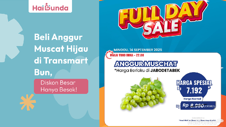 Beli Anggur Muscat Hijau di Transmart Bun, Diskon Besar Hanya Besok!