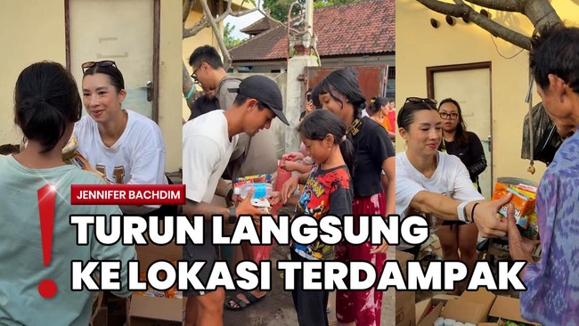 Momen Jennifer Bachdim Bagi-bagi Sembako ke Korban Banjir Bali