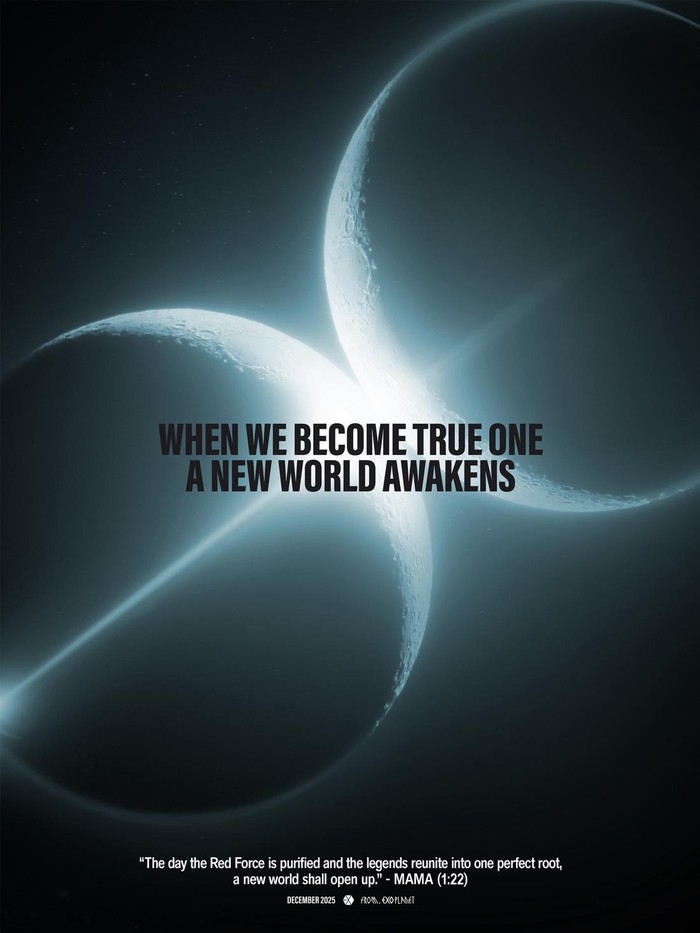 Pada Senin, (8/9/2025), akun media sosial resmi EXO merilis sebuah poster bergambar dua gerhana bulan yang artinya mereka memberi kode comeback grup yang dijadwalkan pada Desember 2025./Foto: x.com/weareoneEXO